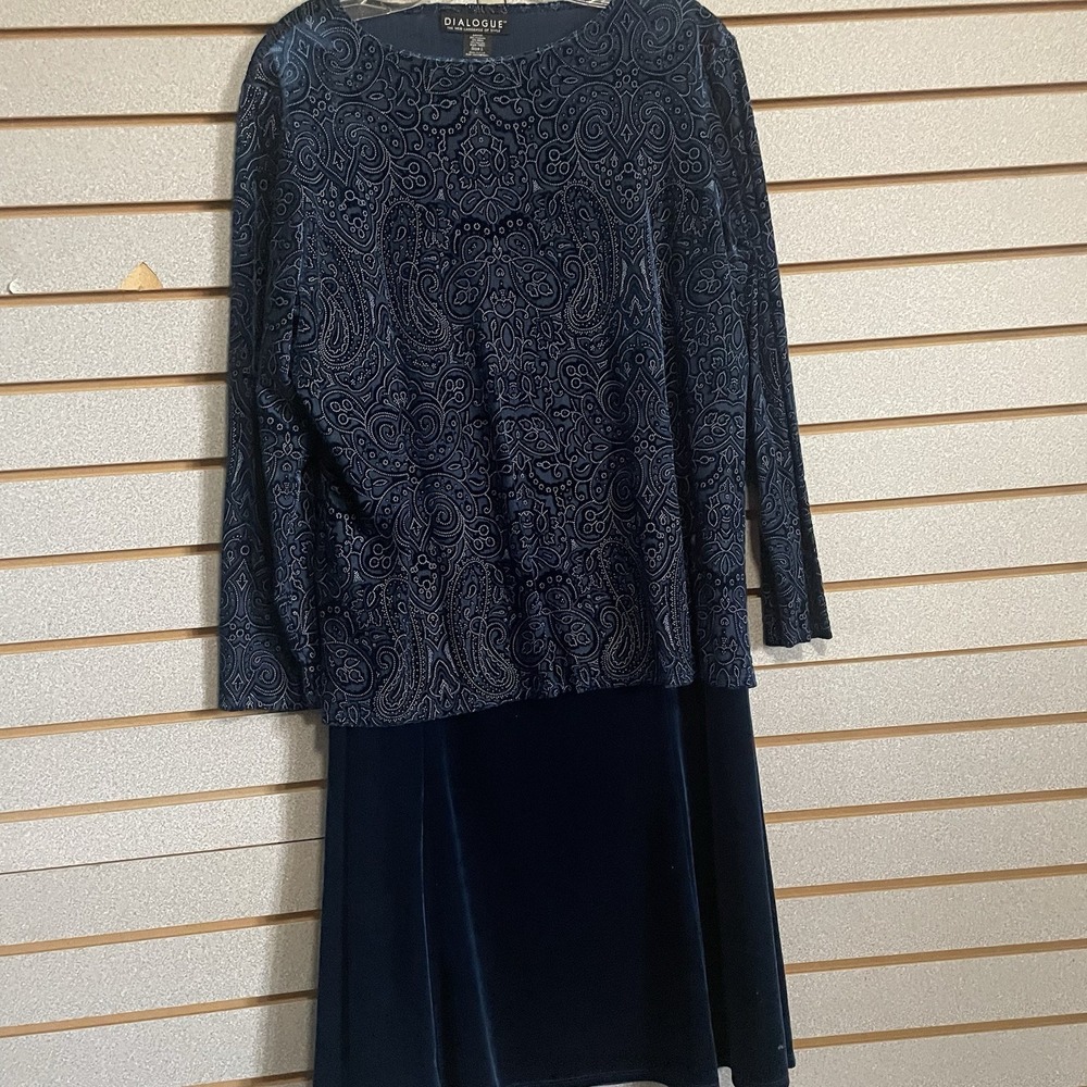 Beautiful Dialogue L Deep Blue  velvet long sleeve top / matching skirt 2 Pc Set